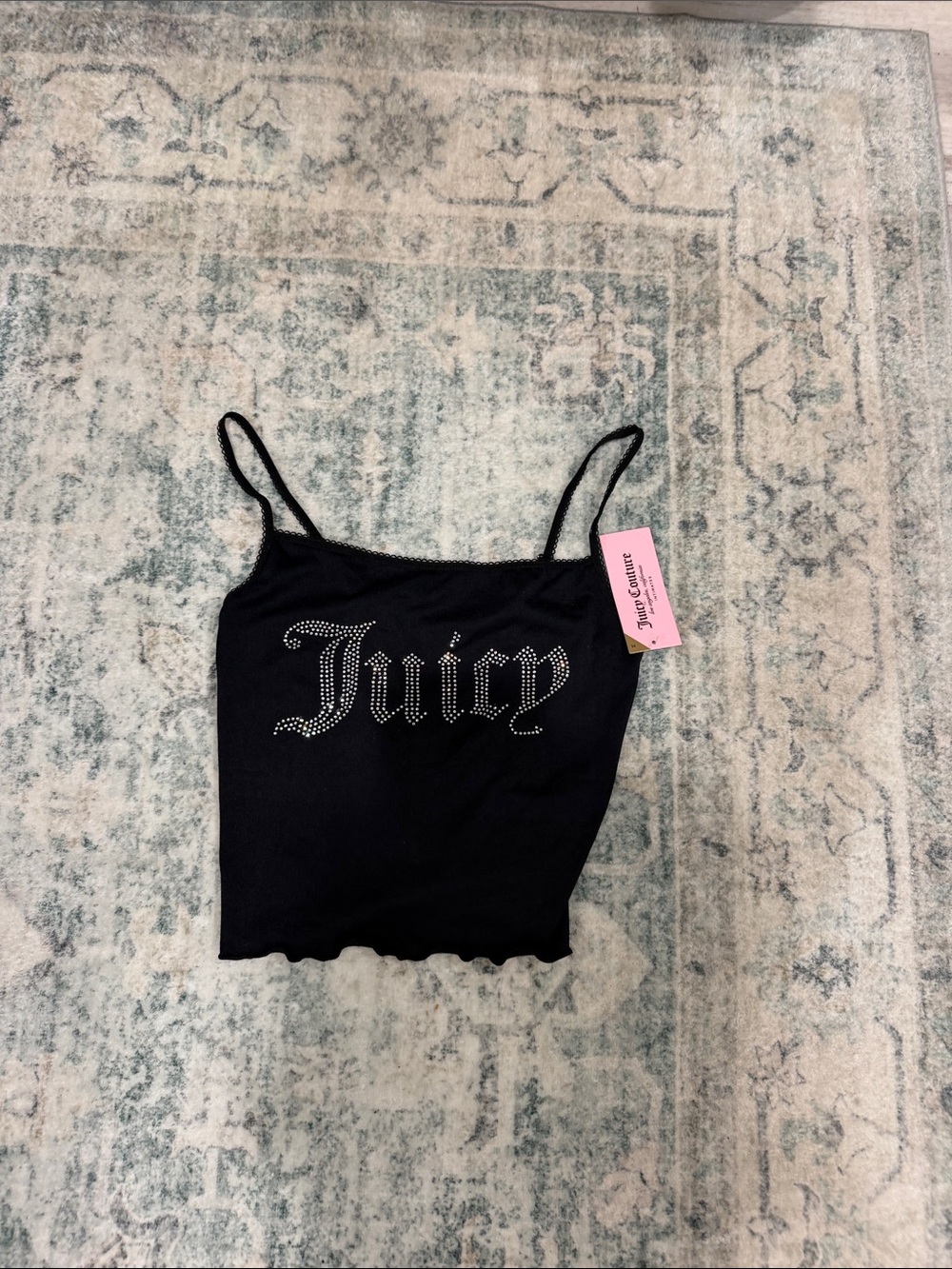 Juicy Couture Black Crystal 'Juicy' Logo Cami Y2K RETRO CROPPED SIZE M NWT
